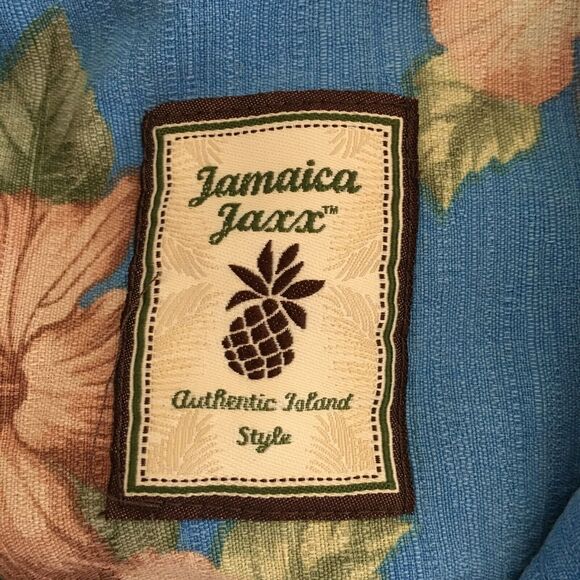 Jamaica Jaxx Shirt Mens Sz XL Blue Green Tropical Floral 100% Silk Button Up - Picture 7 of 10